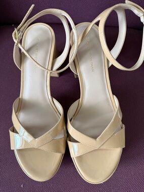 Stuart Weitzman Nude Patent Leather Ankle-Strap Heels
